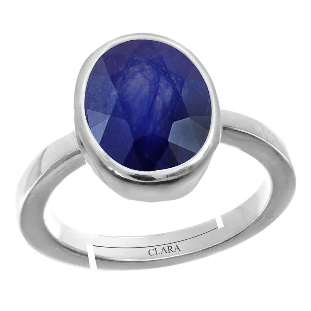 Certified Blue Sapphire Neelam 6.5cts or 7.25ratti 92.5 Sterling Silver Adjustable Ring