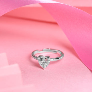 CLARA 925 Sterling Silver Size Adjustable Orla Classic Heart Solitaire Ring 