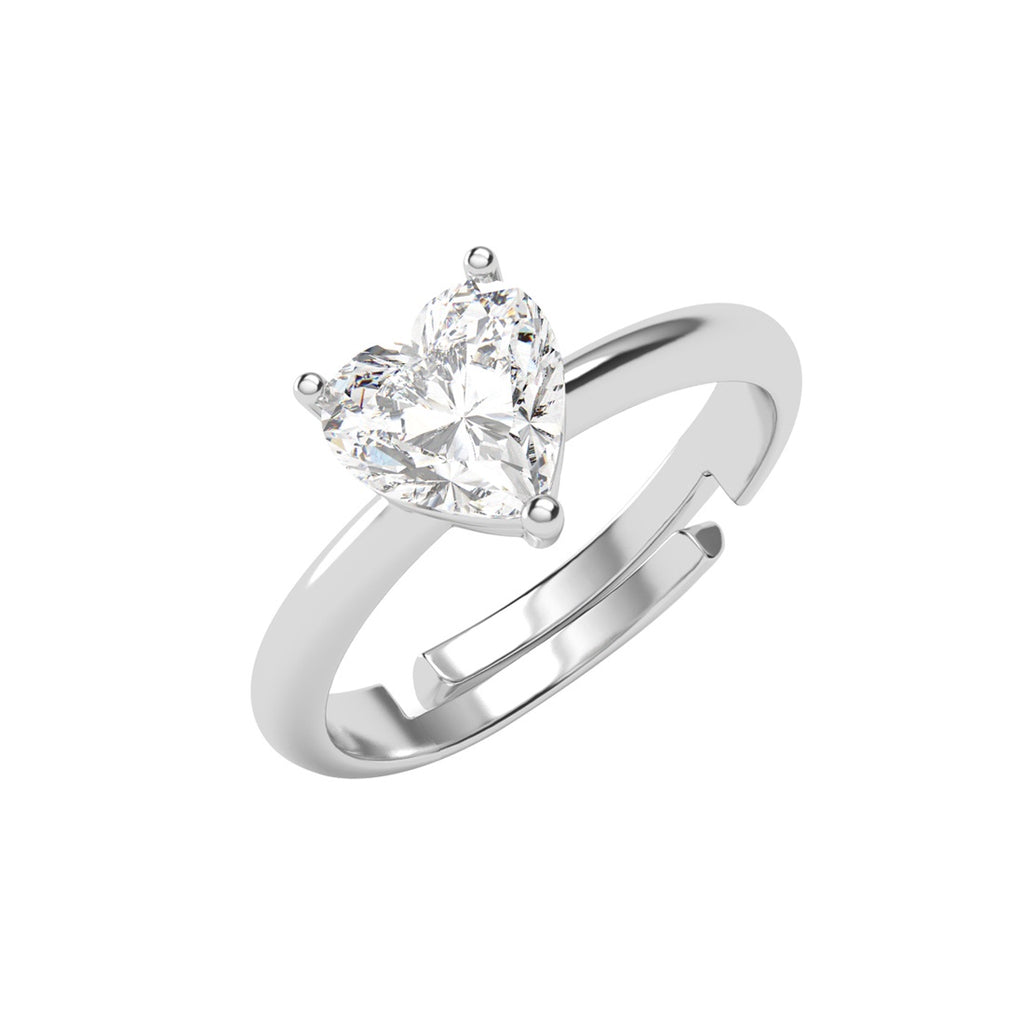 CLARA 925 Sterling Silver Size Adjustable Orla Classic Heart Solitaire Ring 