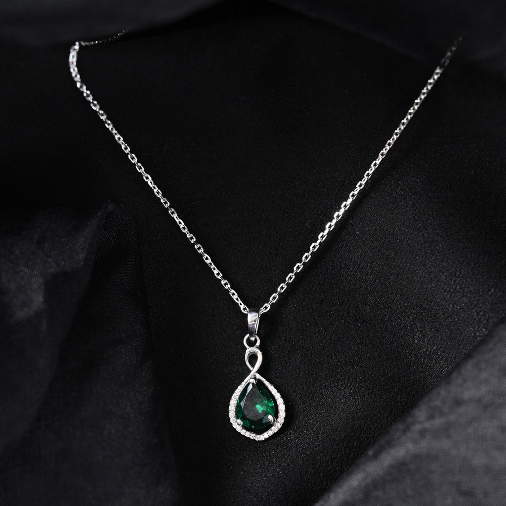 Silver Jino Green Solitaire Pendant Chain