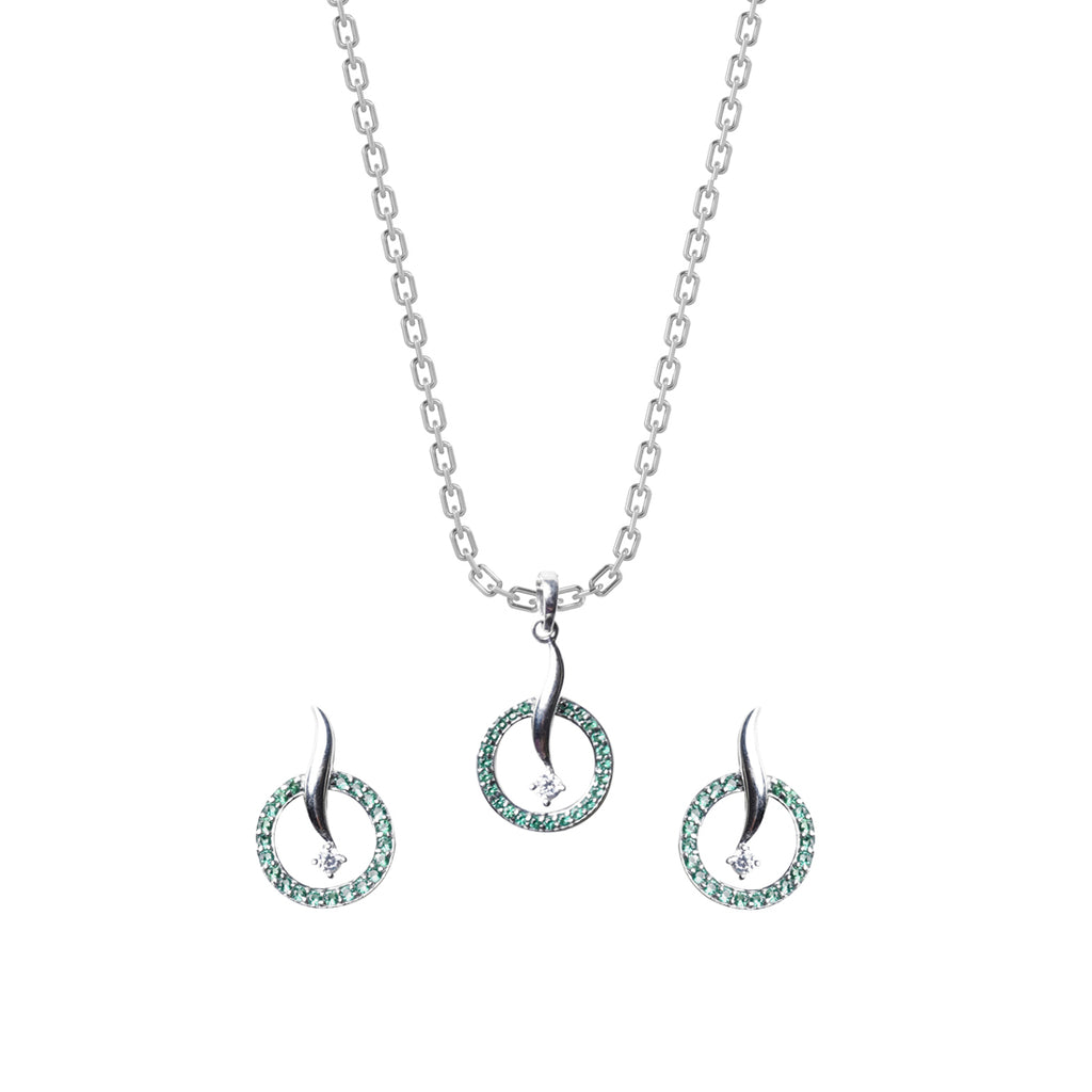 CLARA 925 Sterling Silver Verde Pendant Earring Chain Jewellery Set 