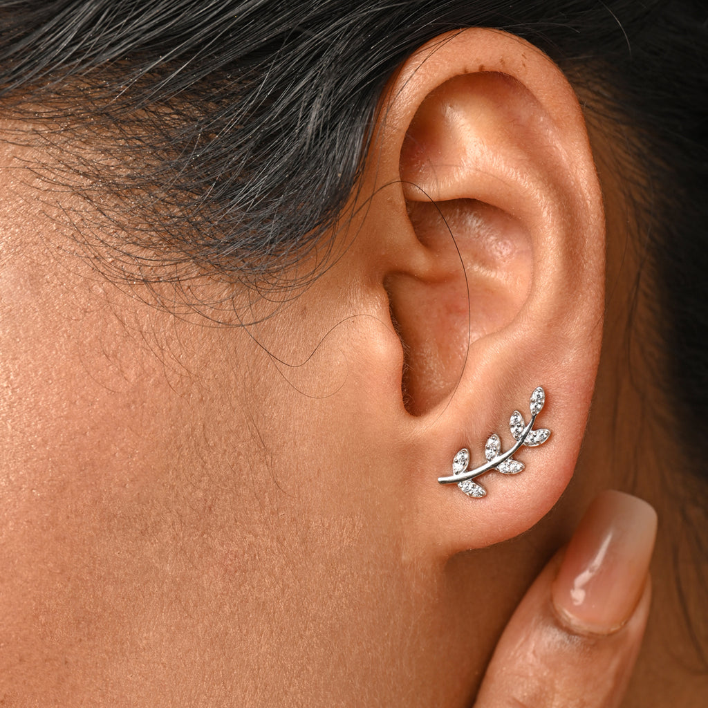 CLARA 925 Sterling Silver Leaf Ear cuffs Earrings  