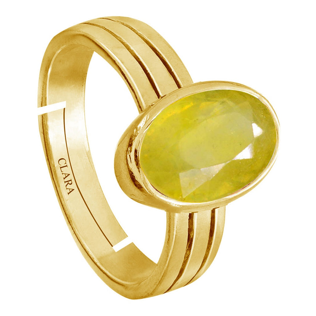 CLARA Certified Original Yellow Sapphire Pukhraj Gemstone 3.25 to 10.25 ratti or 3 to 9.3 carat Panchdhatu adjustable Ring for Men & Women