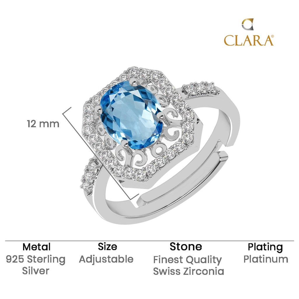 CLARA 925 Sterling Silver Size Adjustable Carol Blue Topaz Solitaire Ring