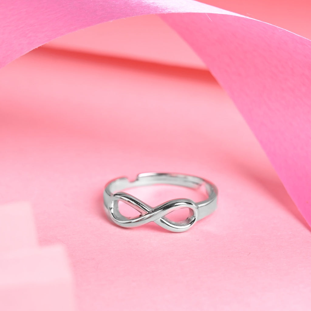 CLARA 925 Sterling Silver Size Adjustable Eve Infinity Love Daily Wear Ring | Platinum Plated