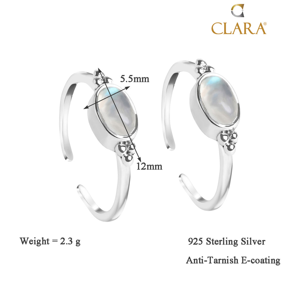CLARA 925 Sterling Silver Moonstone Toe Rings Pair 