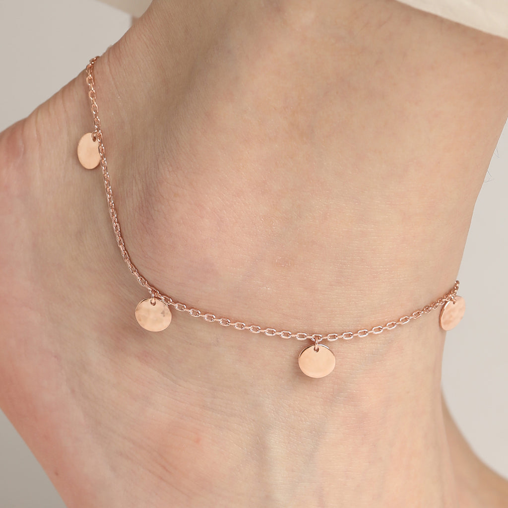 CLARA 925 Sterling Silver Hammered Anklet Payal ( Single ) Adjustable Chain, Rose Gold Plated Gift for Women and Girls