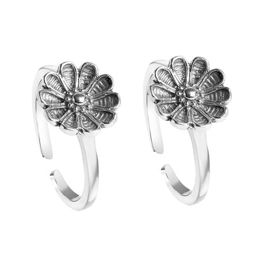 CLARA 925 Sterling Silver Flower Toe Rings Pair 