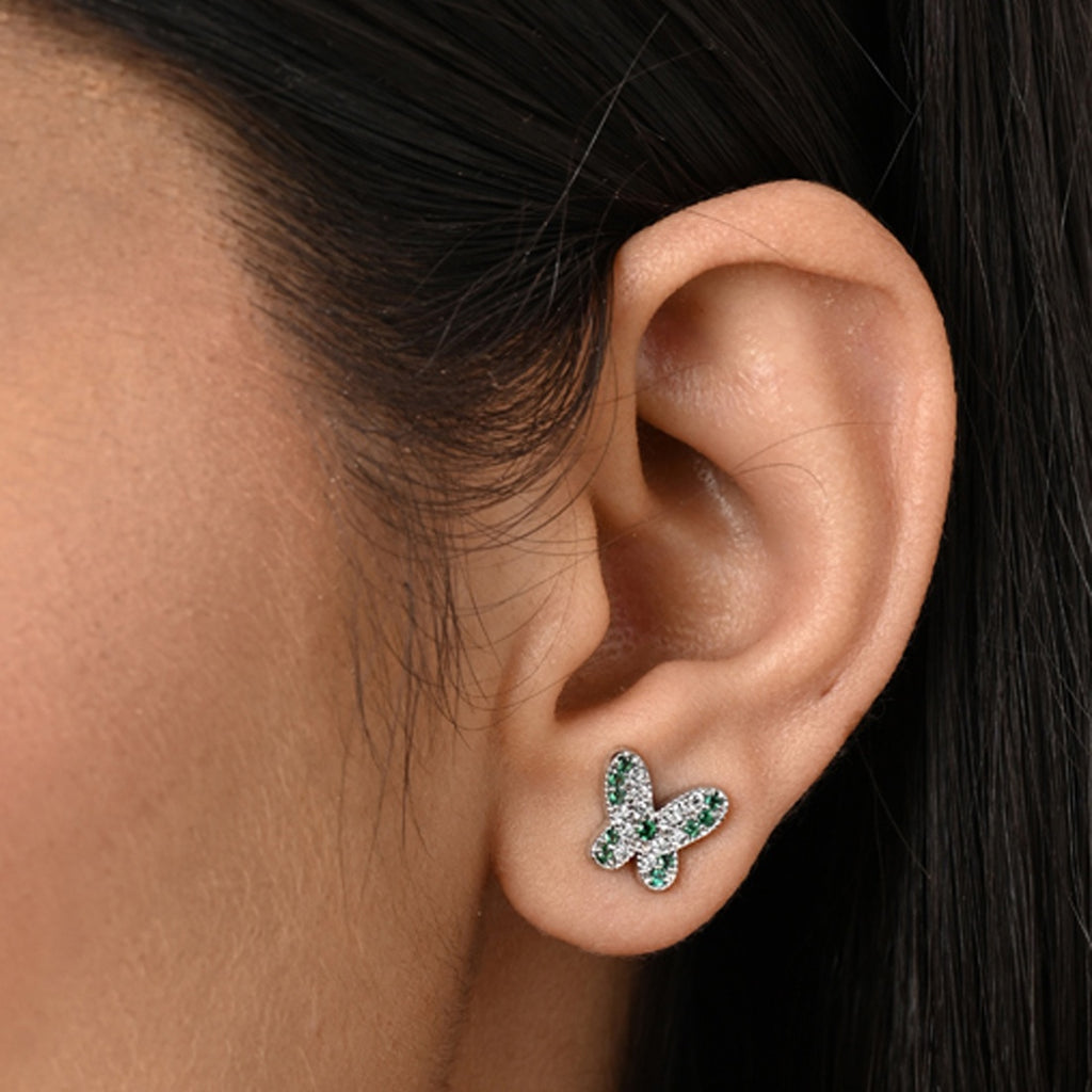 Silver Verde Butterfly Stud Earrings