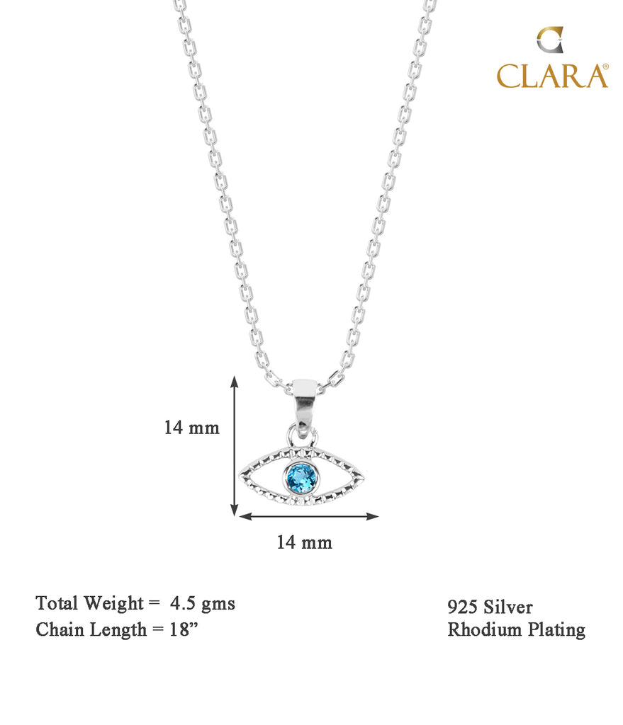 CLARA 925 Sterling Silver Evil Eye Bella Pendant Chain Necklace 