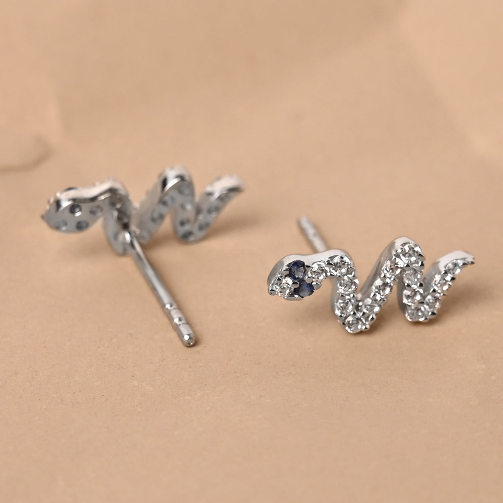 CLARA 925 Sterling Silver Snake small Studs Earrings  