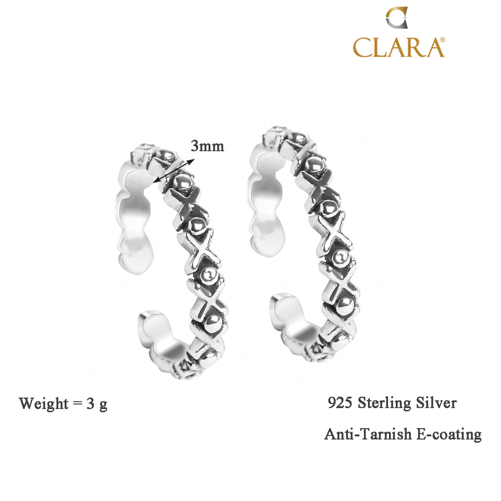 CLARA 925 Sterling Silver Cross Toe Rings Pair 
