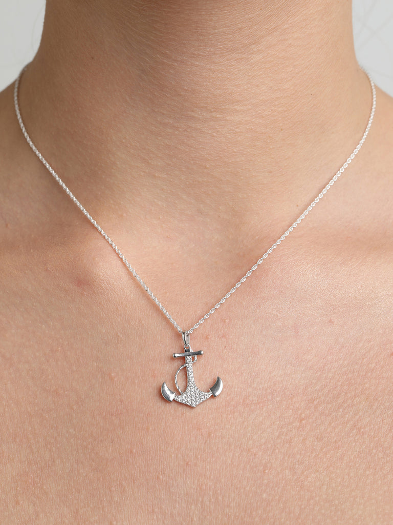 CLARA 925 Sterling Silver Anchor Pendant Chain Necklace 