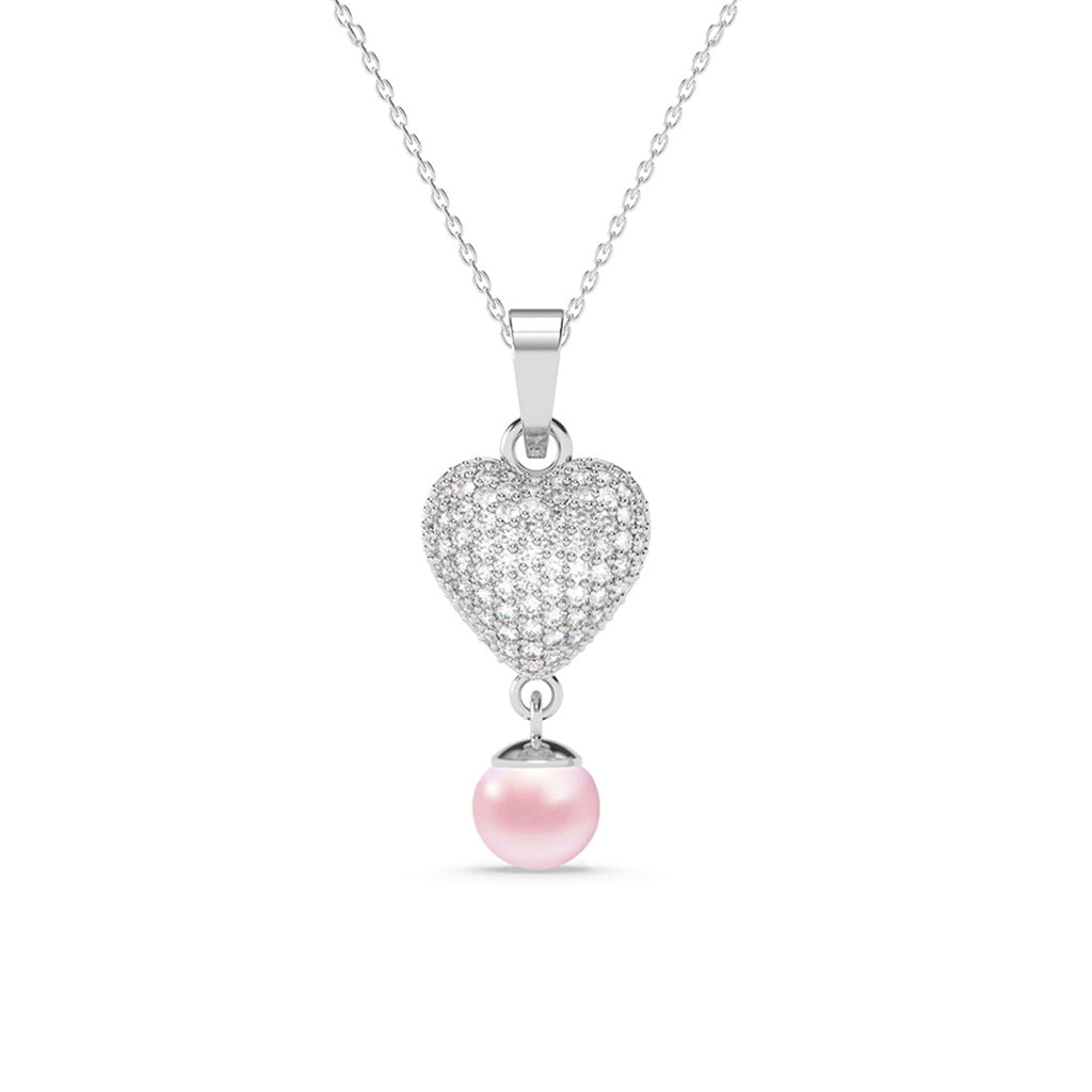 Silver Nazy Pink Pearl Heart Pendant Chain