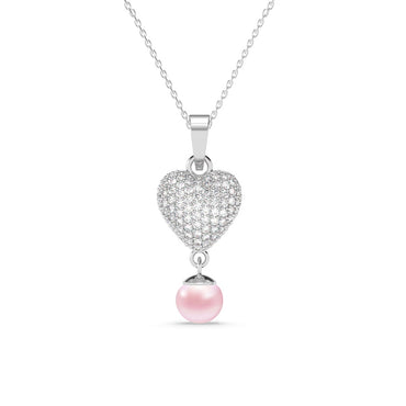 Silver Nazy Pink Pearl Heart Pendant Chain