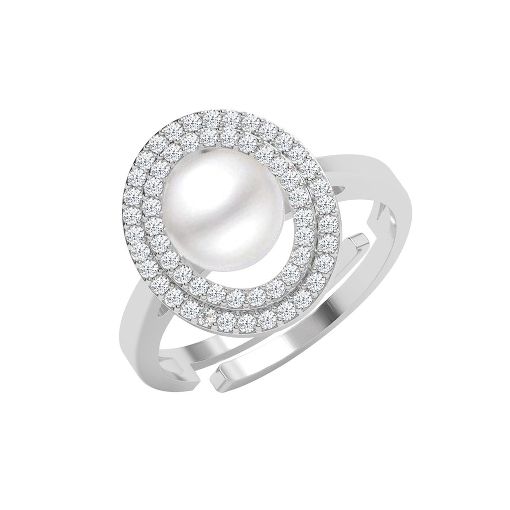 Silver Fiore Real Pearl Size Adjustable Ring