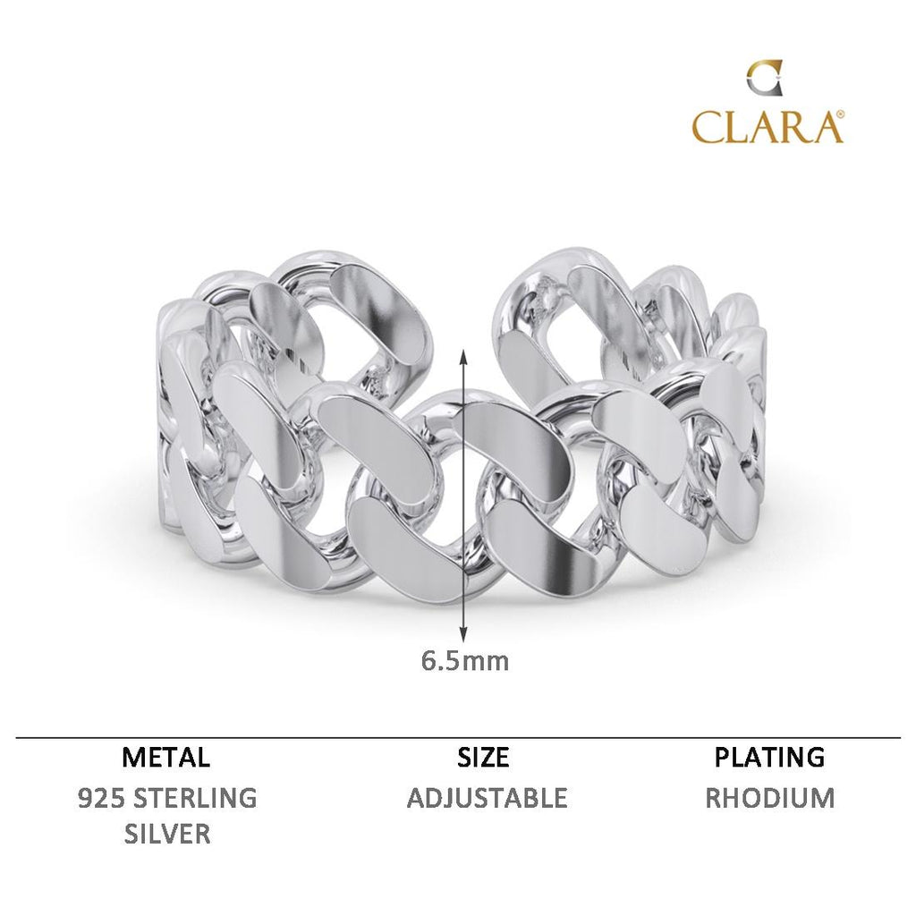 CLARA Pure 925 Sterling Silver Curb Finger Ring 