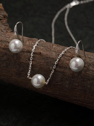 Silver Classic Pearl Jewellery Set