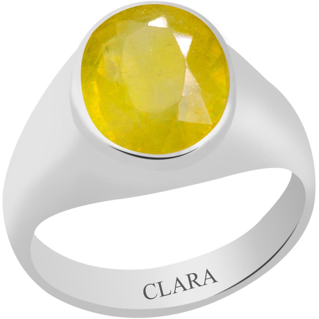 Certified Yellow Sapphire Pukhraj Bold Silver Ring 8.3cts or 9.25ratti