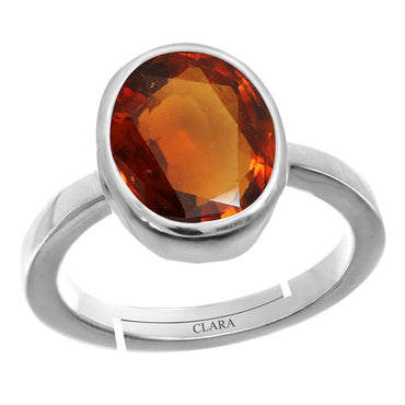 Certified Hessonite Gomed 3.9cts or 4.25ratti 92.5 Sterling Silver Adjustable Ring