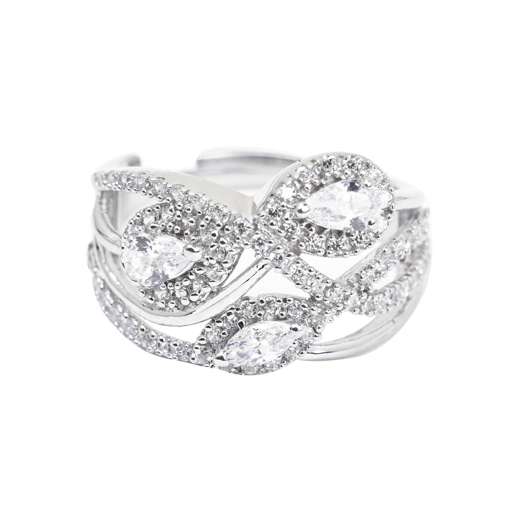 CLARA Pure 925 Sterling Silver Cocktail Finger Ring with Adjustable Band 