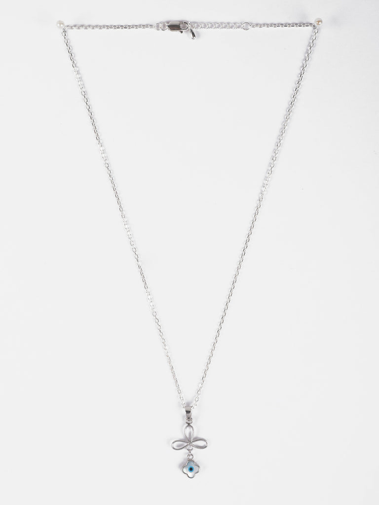 CLARA 925 Sterling Silver Evil Eye Flower Pendant Chain Necklace 
