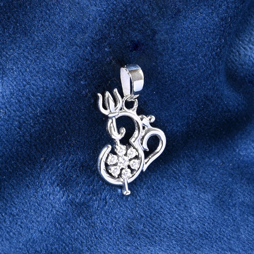 Silver Om Trishul Men Pendant Necklace with Chain or without Chain