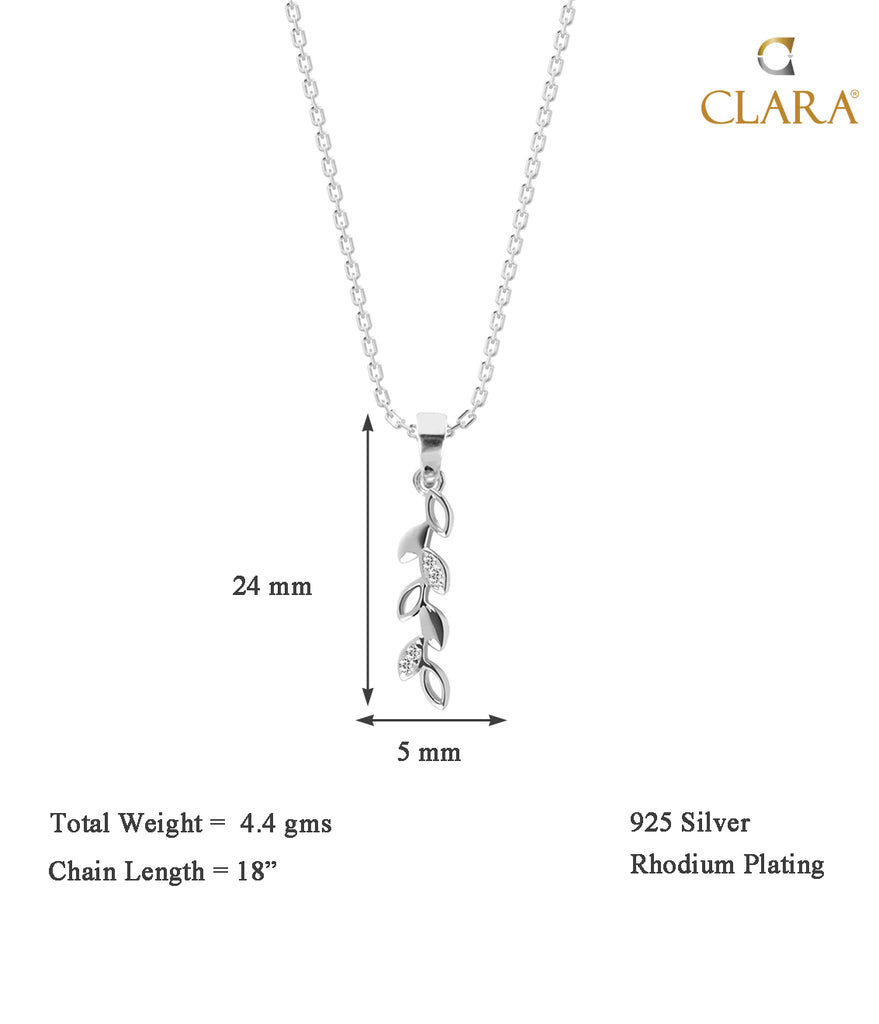 CLARA 925 Sterling Silver Leaf Pendant Chain Necklace 