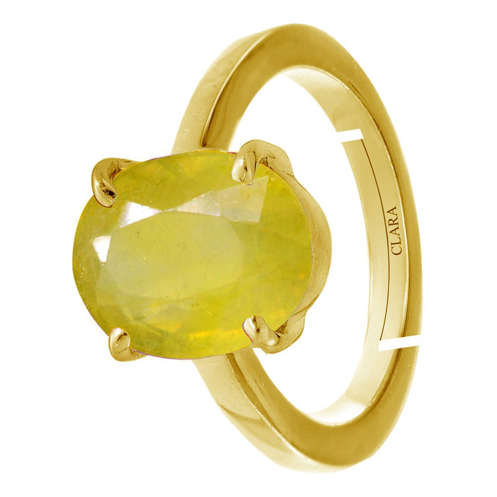 CLARA Certified Original Yellow Sapphire Pukhraj Gemstone 3.25 to 10.25 ratti or 3 to 9.3 carat Panchdhatu adjustable Ring for Men & Women