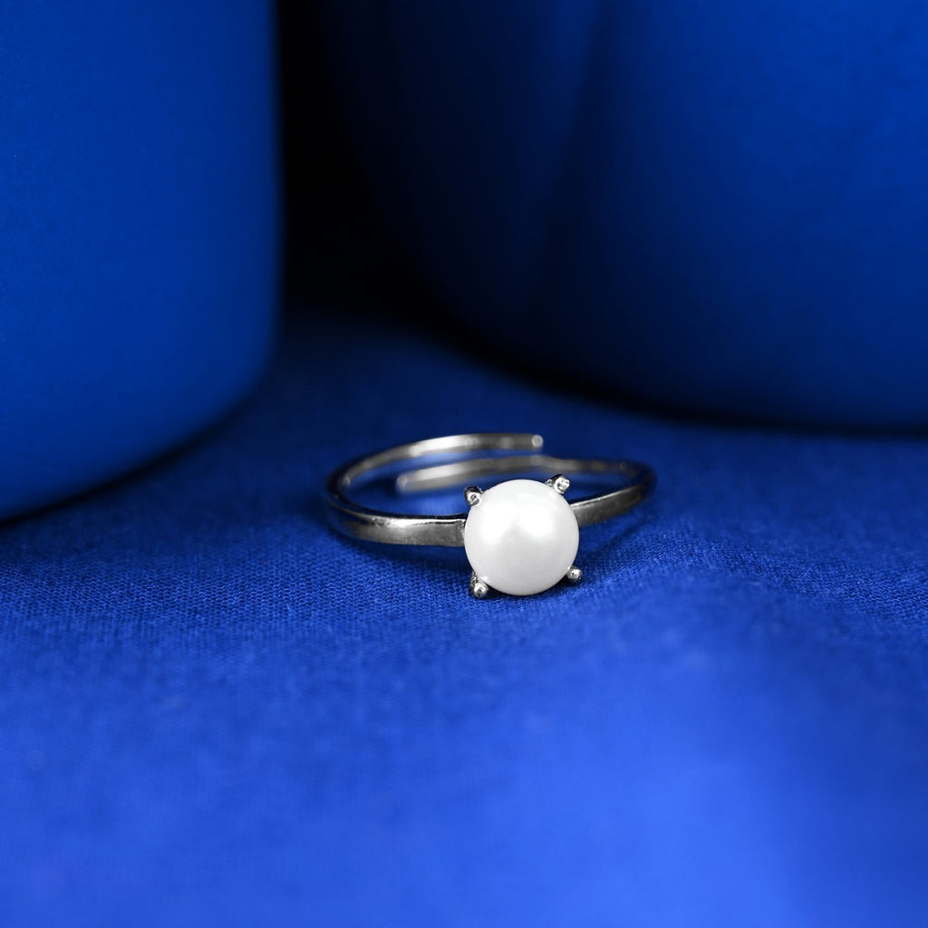 Silver Fiora Real Pearl Size Adjustable Ring