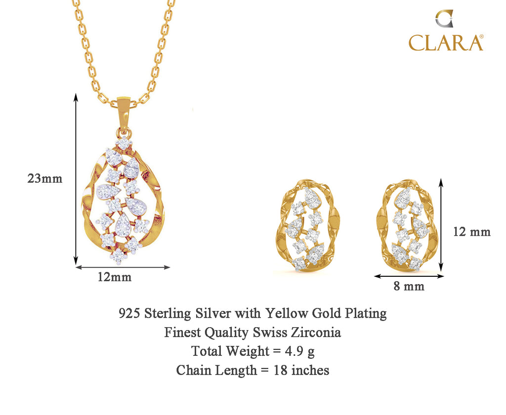 CLARA 925 Sterling Silver Petra Pendant Earring Chain Jewellery Set 