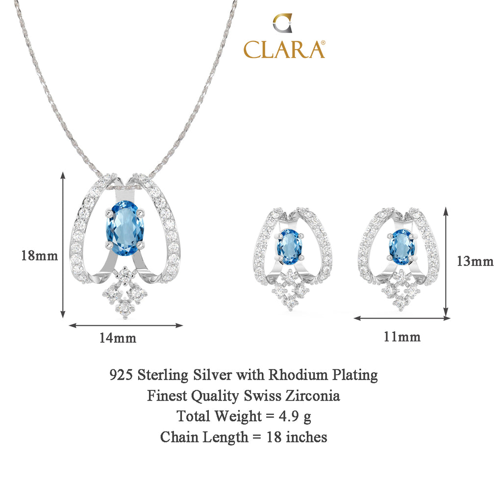 CLARA 925 Sterling Silver Stella Pendant Earring Chain Jewellery Set 