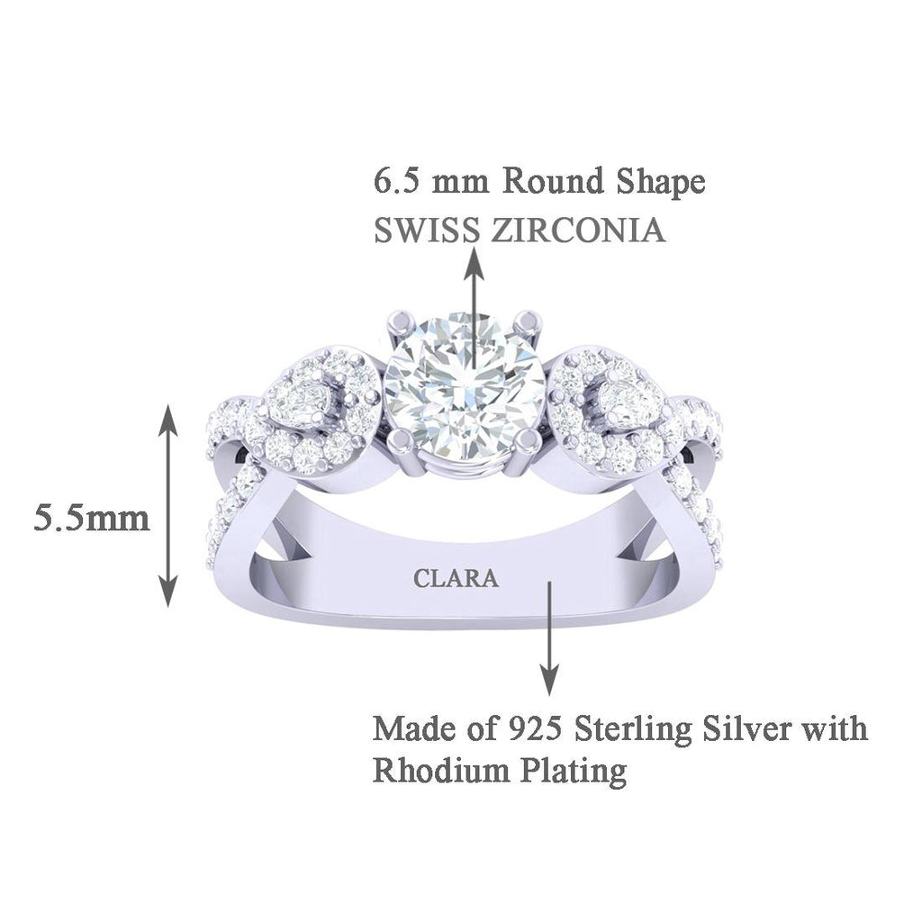 CLARA Made with Swiss Zirconia 925 Sterling Silver Round Solitaire Ring Gift for Women and Girls