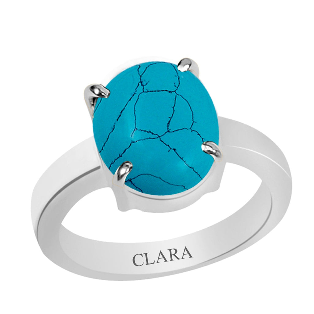 Certified Turquoise Firoza Line Prongs Silver Ring 8.3cts or 9.25ratti