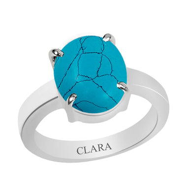Certified Turquoise Firoza Line Prongs Silver Ring 3.9cts or 4.25ratti