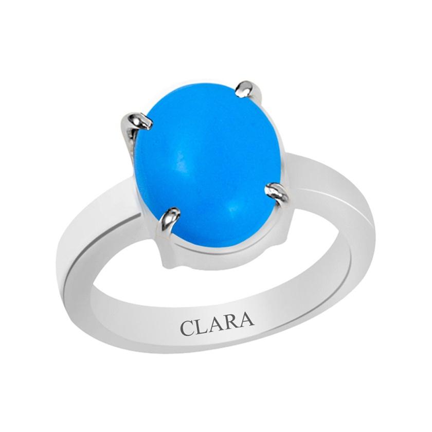 Certified Turquoise Firoza Prongs Silver Ring 3.9cts or 4.25ratti