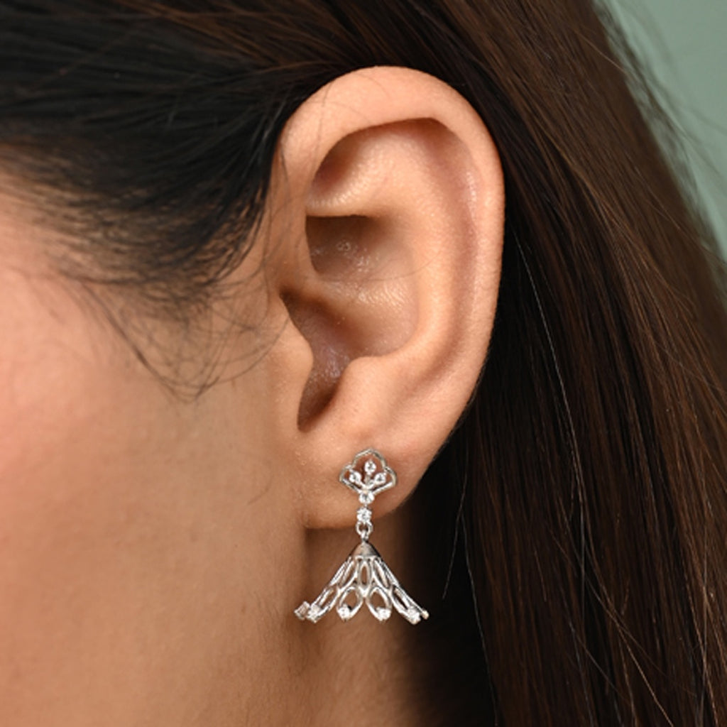 Silver Tashi Jhumki Earrings