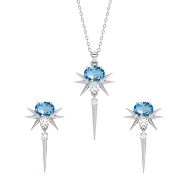 CLARA 925 Sterling Silver Dolores Pendant Earring Chain Jewellery Set 