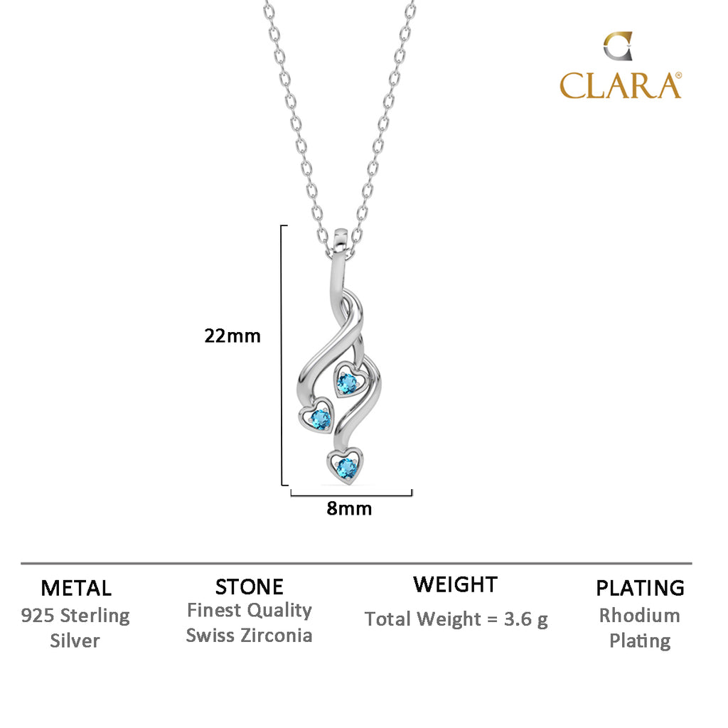 CLARA 925 Sterling Silver Valentina Heart Pendant Chain Necklace Rhodium Plated, Swiss Zirconia Gift for Women and Girls