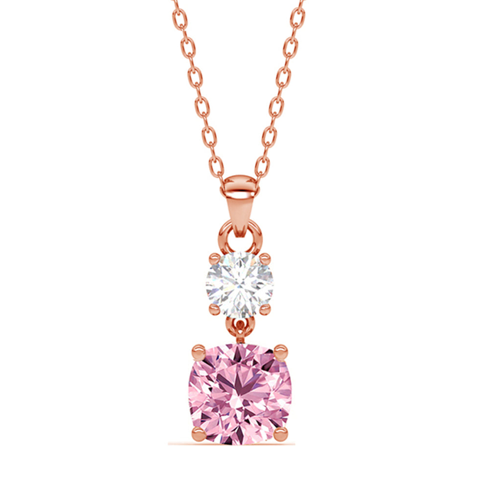 CLARA 925 Sterling Silver Rosa Pendant Chain Necklace Rose Gold Plated, Swiss Zirconia Gift for Women and Girls