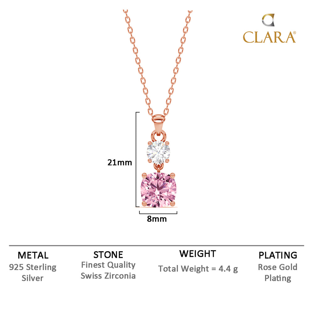 CLARA 925 Sterling Silver Rosa Pendant Chain Necklace Rose Gold Plated, Swiss Zirconia Gift for Women and Girls