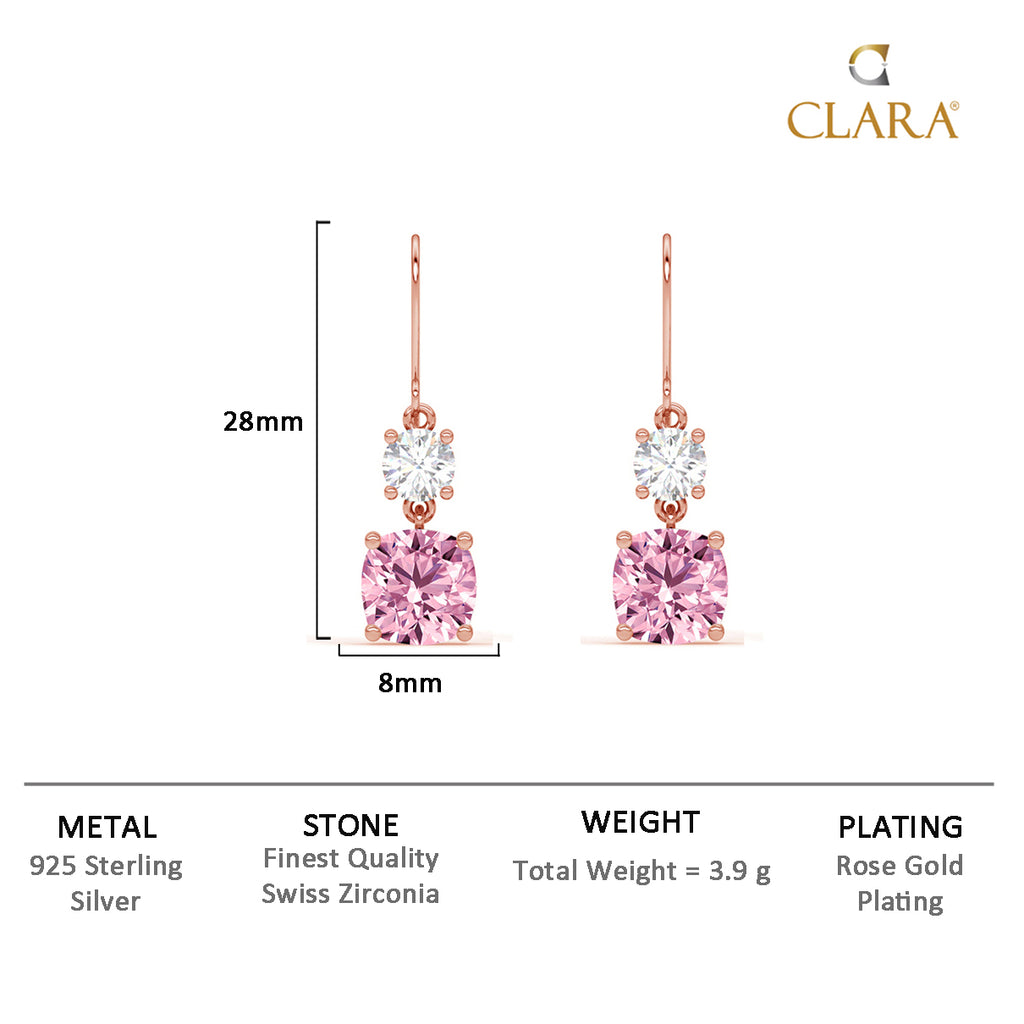 CLARA 925 Sterling Silver Rosa Earrings Rose Gold Plated, Swiss Zirconia Gift for Women & Girls