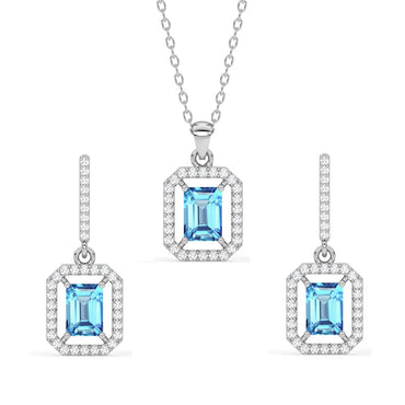 CLARA 925 Sterling Silver Azul Pendant Earring Chain Jewellery Set 