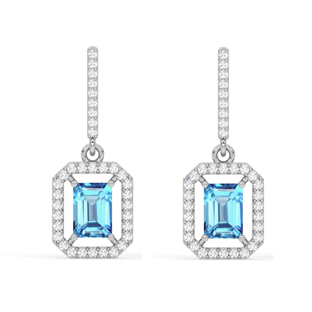 CLARA 925 Sterling Silver Azul Earrings Rhodium Plated, Swiss Zirconia Gift for Women & Girls