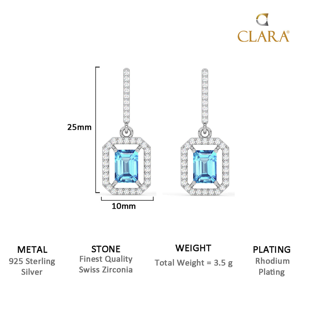 CLARA 925 Sterling Silver Azul Earrings Rhodium Plated, Swiss Zirconia Gift for Women & Girls