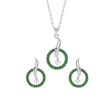 CLARA 925 Sterling Silver Verde Pendant Earring Chain Jewellery Set 