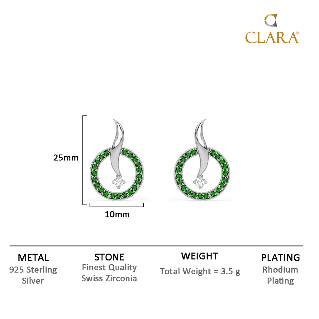 CLARA 925 Sterling Silver Verde Earrings Rhodium Plated, Swiss Zirconia Gift for Women & Girls