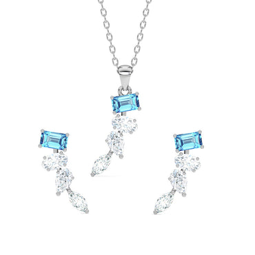 CLARA 925 Sterling Silver diamente Pendant Earring Chain Jewellery Set 