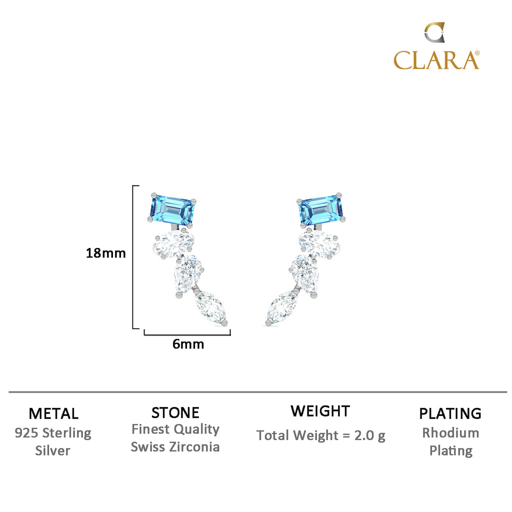 CLARA 925 Sterling Silver diamante Earrings Rhodium Plated, Swiss Zirconia Gift for Women & Girls