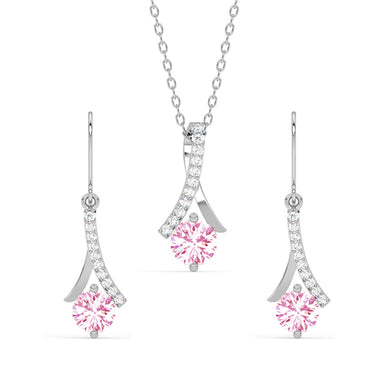 CLARA 925 Sterling Silver Pink Solitaire Pendant Earring Chain Jewellery Set